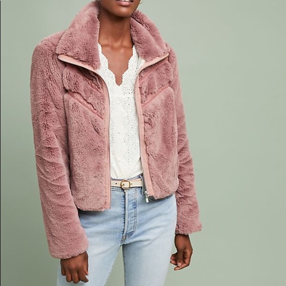 Anthropologie Mauve Fur bomber jacket